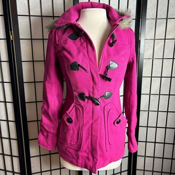 Paris Blues Pink Faux Fur Collar Zip Up Coat - Picture 1 of 7